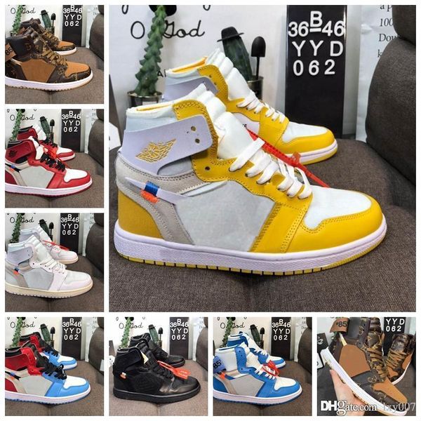 

1 white powder blue basketball shoes for men 10x chicago bred 1s mens off trainers athletic sport sneakers, Black