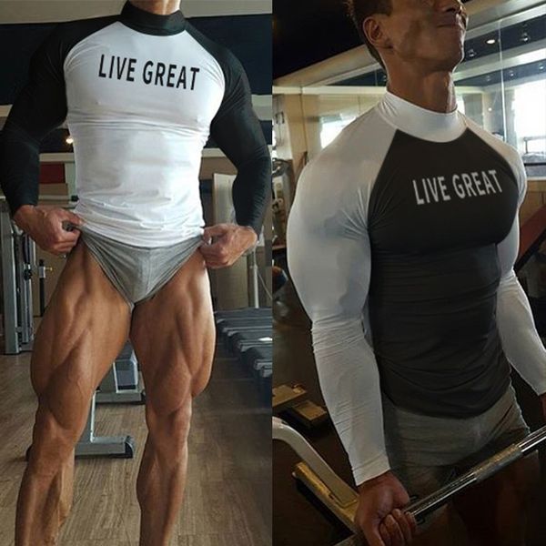 

winter men long sleeve brand shirts quick dry breathable stretch leisure fitness training undershirt 2 colors size m-3xl, White;black