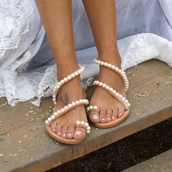

shujin women sandals summer shoes flat pearl sandals comfortable string bead slippers women casual sandalias mujer 2019, Black