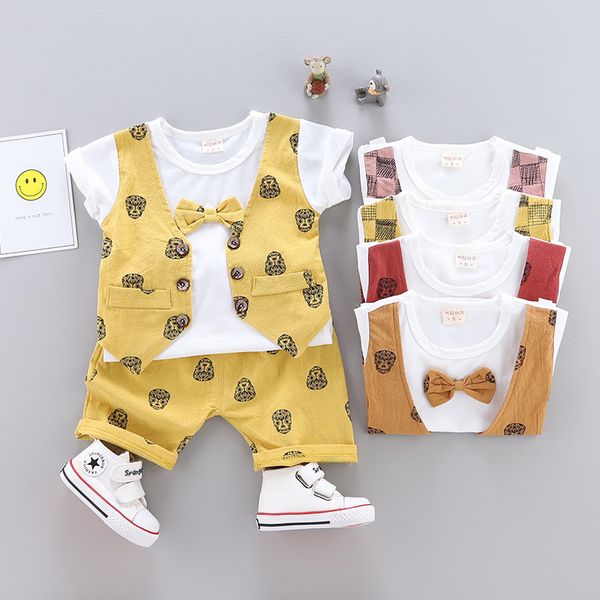 

мальчики плед галстук из двух частей комплект летняя личность мода футболка с коротким рукавом детская одежда спец бесплатная доставка, White