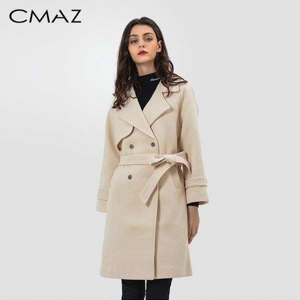 

cmaz autumn winter woolen coat female mid-long new double-breasted temperament straight woolen coat mx17d9636, Black