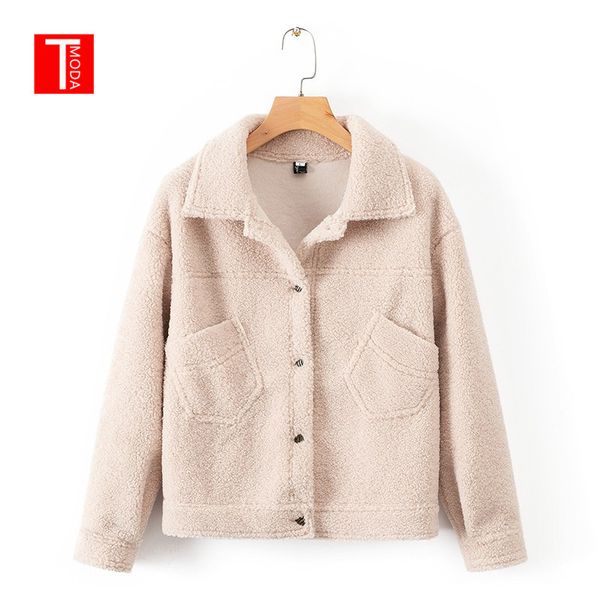 

2018 winter women faux fur jacket faux lamb wool single-breasted coat korean fashion two pockets thick warm suede jacket outwear, Black;brown