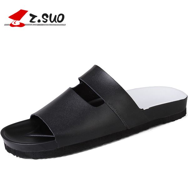 

z.suo 2017 new arrival summer cow split leather eva sole men's sandals solid color british trend shoes zs18101, Black