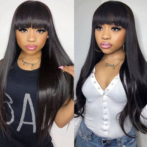 

180% pre plucked human hair wigs for black women burmese virgin full lace wig with bangs straight lace front wig with baby hair, Black;brown