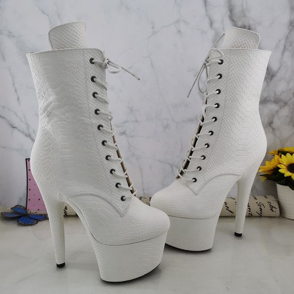 

leecabe white snake 17cm/7inches pole dancing shoes high heel platform boots pole dance boot, Black