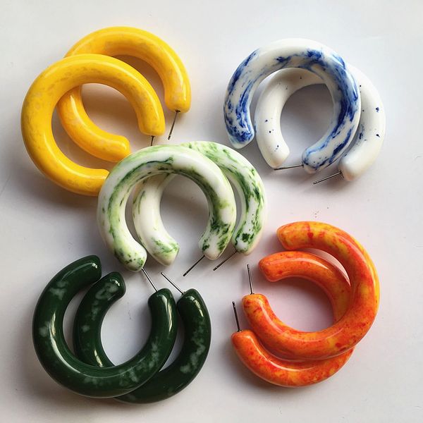 

ujbox exaggerated heavy synthetic stone earrings multicolor geometric circle hoop earrings factory wholesale, Golden;silver