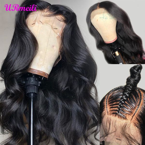 

13x6 flawless transparent lace front wig pre plucked peruvian body wave frontal human hair wig bleached knot 150 remy lace wig, Black;brown