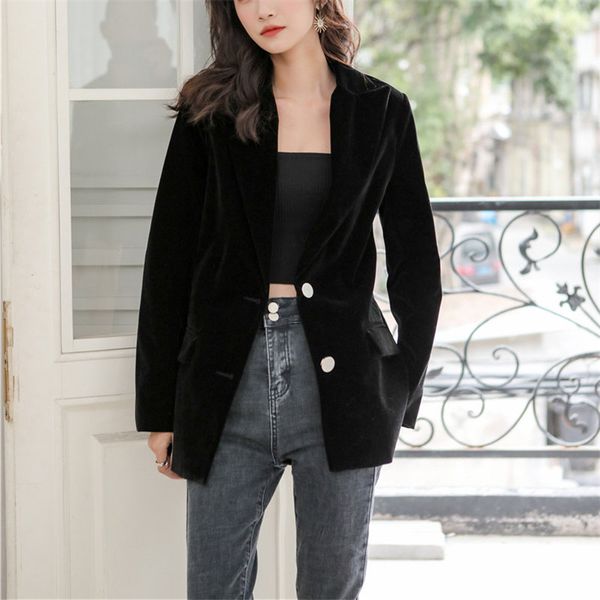 

women's suits & blazers hzirip elegant all match high street loose plus black 2021 chic women fashion slim slender office ladies casual, White;black