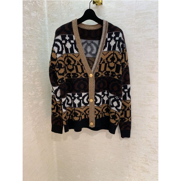 

100% cashmere geometric pattern cardigan sweater knit cardigan metal button, White