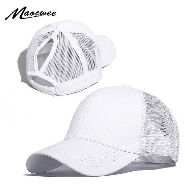 

maocwee ponytail baseball cap women mesh baseball hats summer beach cap solid color snapback girl sun hats with hole 2019, Blue;gray