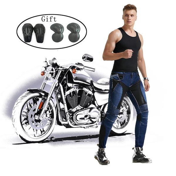 

loong biker new men motorcycle breathable jeans drop resistance slim denim jean automobile race pants blue black