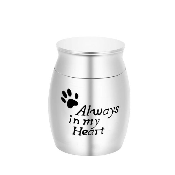 

paw print funeral pendant cremation urn container jar casket for pet ashes - always in my heart30x40mm, Silver