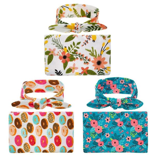 

2 pcs set infant floral swaddle wrap with headbands hats baby pgraphy props a2ub