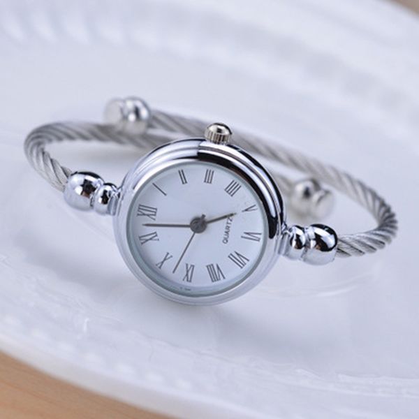 

luxury women watches glass mirror bracelet watch roman numerals circular analog quartz wristwatches ladies feminino, Slivery;brown