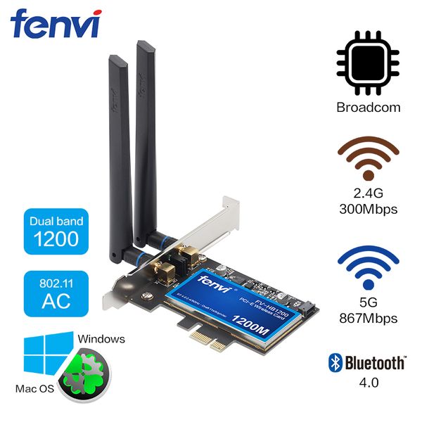 

настольный двухдиапазонный 1200mbps bluetooth 4.0 pci-e беспроводной wi-fi адаптер 802.11 ac bcm94360cs2 wifi card macos hackintosh windows