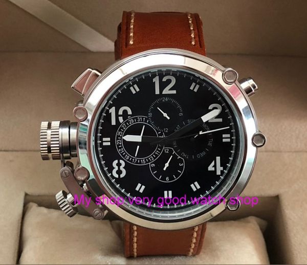 

50mm black dial left hand type automatic self-wind movement multi-function luminous men's watches pa64-p8, Slivery;brown