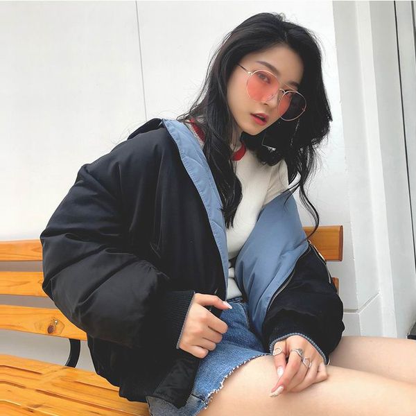 

women winter jacket hooded short warm thicken female coat baseball parka both two sides can be wear parkas coat new, Black