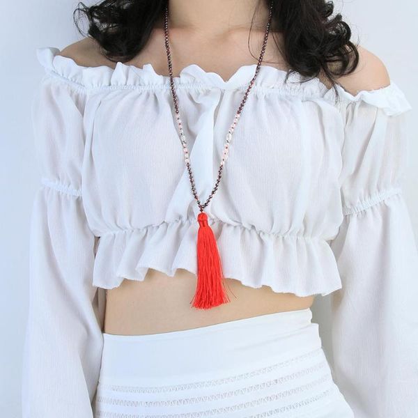 

c.quanchi natural hematite stone beads necklaces handmade vintage long tassel culture pearls statement charm necklaces silk cord, Silver