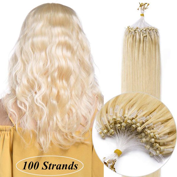 Micro Ring Loop 100 Human Hair Extensions Natural Soft Straight