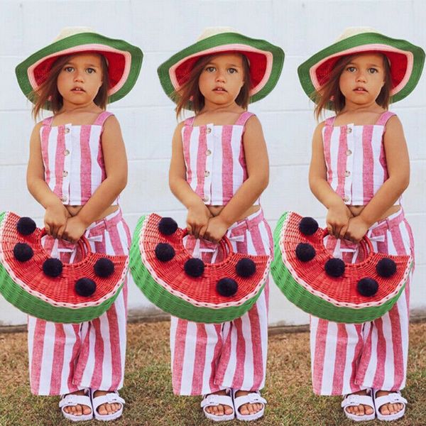 

uk new toddler kids baby girls striped sleeveless crop pants clothes outfits