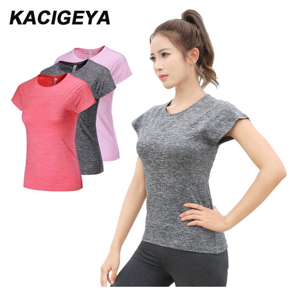

women short sleeve yoga solid color compression quick dry tees running jogging summer woman training shirts 2019, Black;red