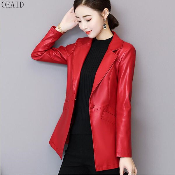 

big size leather coat women spring 2019 new leather jacket women short slim motorcycle clothing female black red oeaid