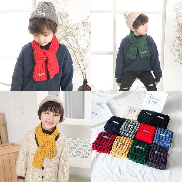 

kids boys girls winter solid scarf pompom baby scarf warm neck warmer scarves knitting wool neck hiking scarves for child, Black