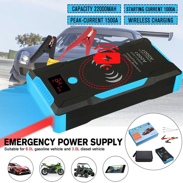 

22000mah car jump starter wireless charging 12v 1500a starting device car battery charger petrol diesel power bank