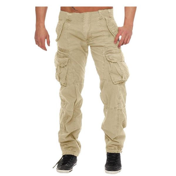

men's pants fashion multi pockets cargo mens pant men workout sweatpants quality casual trousers #4, Black