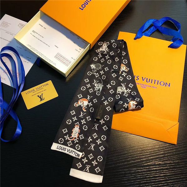 

brand scarf fashion silk men women hair belt handbags decorative silk scarves printed silk scarfs 120*8cm, Blue;gray