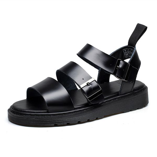 

sandals men's and women's buckle toe sandals all-match leather fashion personality, Black