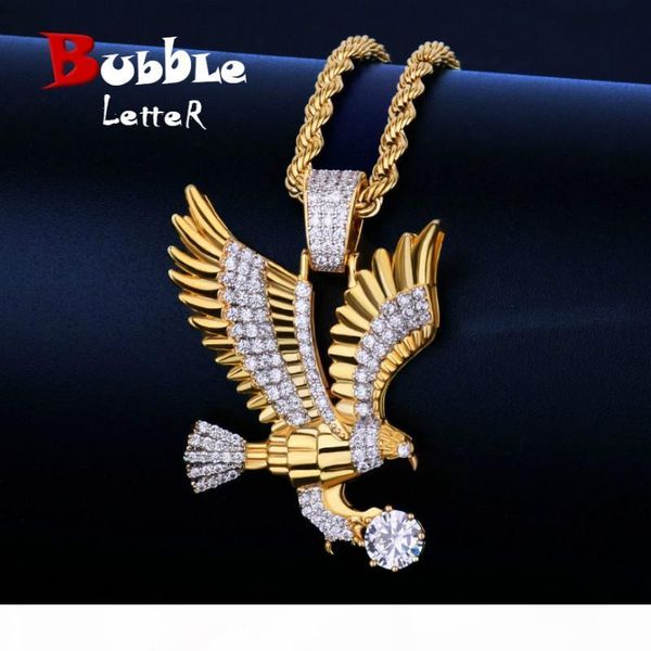 

животное eagle iced подвеска ожерелье шарма свободная веревка цепи цвета золота bling cubic циркон мужской хип-хоп ювелирные изделия, Silver
