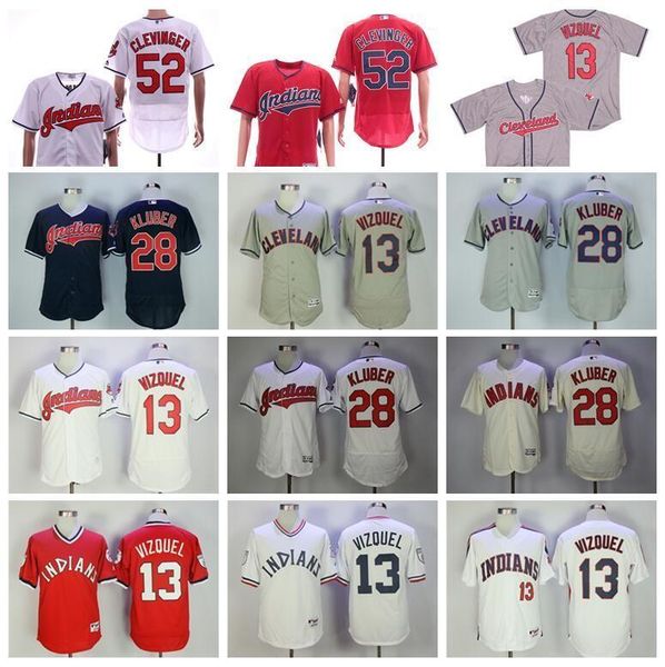 

cleveland baseball jersey 13 omar vizquel jersey men 28 corey kluber 52 mike clevinger pullover flexbase cool base all stitched 02, Blue;black
