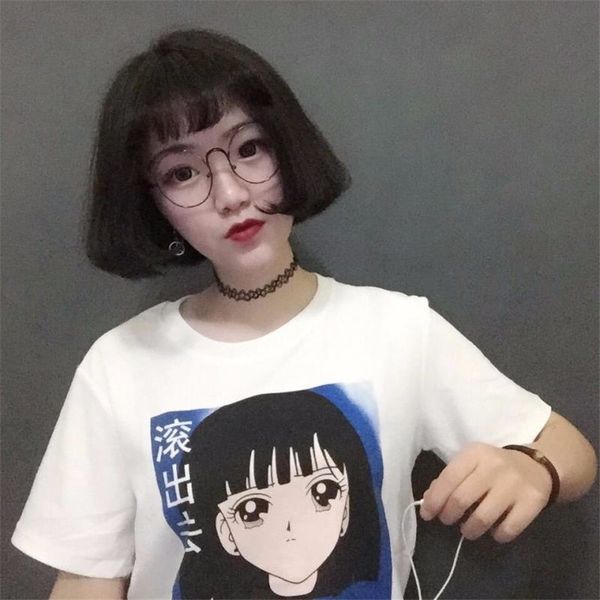 

japanese style cartoon girl printed t shirt kwaii student short mouw womens teas wmt305 drop shipping, White