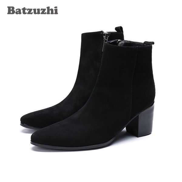 

batzuzhi 7cm high heel men boots ankle black suede dress boots zip suit party & business boots men fashion chaussures hommes, 46