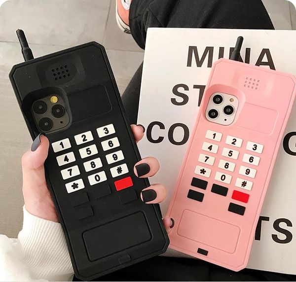 

vintage cellular phone shape silicone pink black cell phone case cover for iphone 11 pro max 7 8 plus x xr xs max