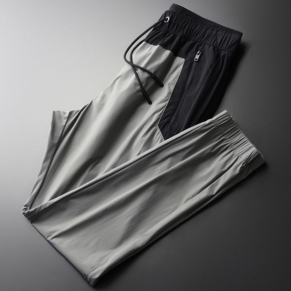 

new summer grey mens pants zipper pockets elastic waist men's trousers plus size 4xl drawstring ankle-length man pants, Black