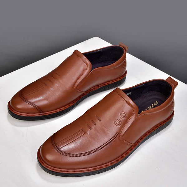 

genuine leather casual shoes set foot man soft bottom dad toe layer cowhide non-slip men's singles shoes ing, Black