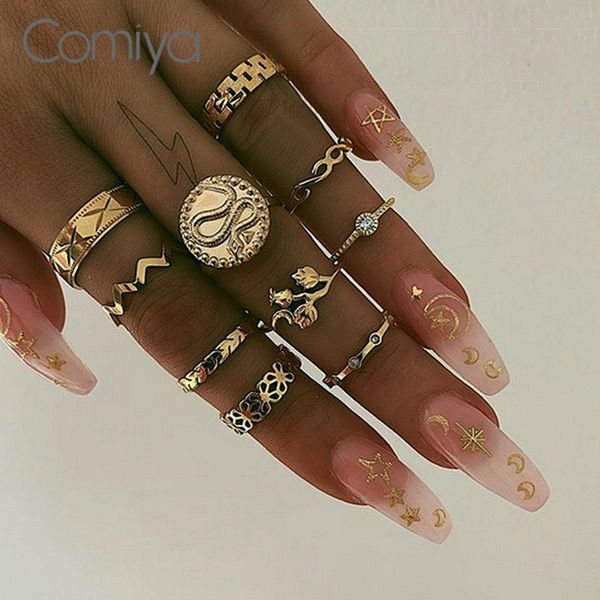 

comiya korean fashion rings for women crystal mosaic flower round ring sets gold color zinc alloy vintage statement jewelry, Golden;silver