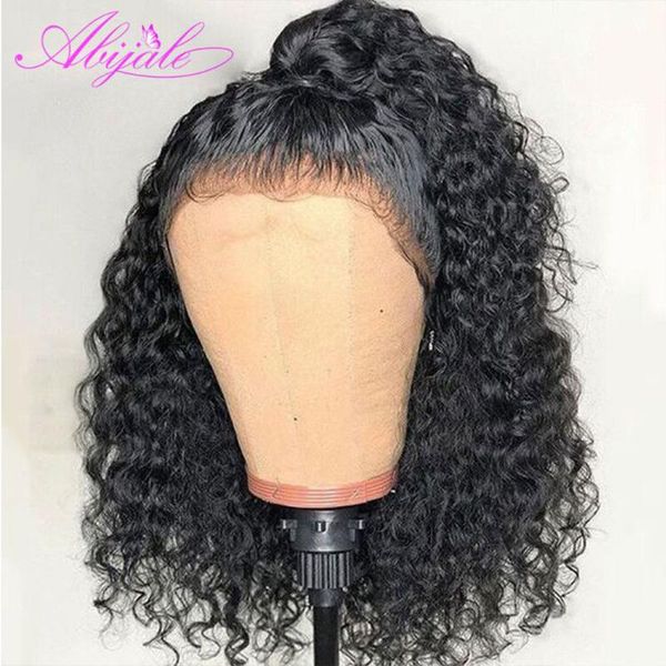 

abijale curly lace front human hair wigs with baby hair brazilian remy short bob wigs for black women 150% density, Black;brown