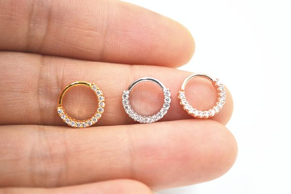 

10pcs body jewelry piercing - cz shining lip labret ring ear helix bar lip piercing bend nose septum ring 18gx6/8mm three colors, Slivery;golden