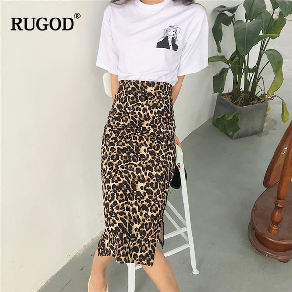 

rugod korean leopard print long skirt women 2019 autumn fashion high elastic waist pencil skirt saia faldas mujer befree, Black