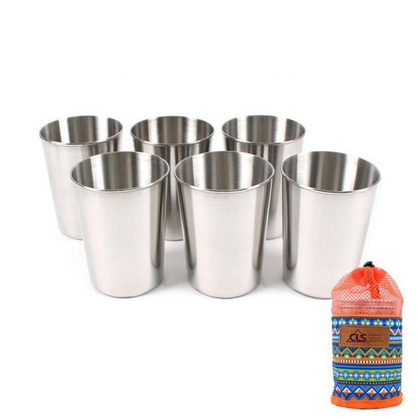 

outdoor 304 stainless steel 6 piece cup large camping portable beer cup set white bar household cup 301-400ml