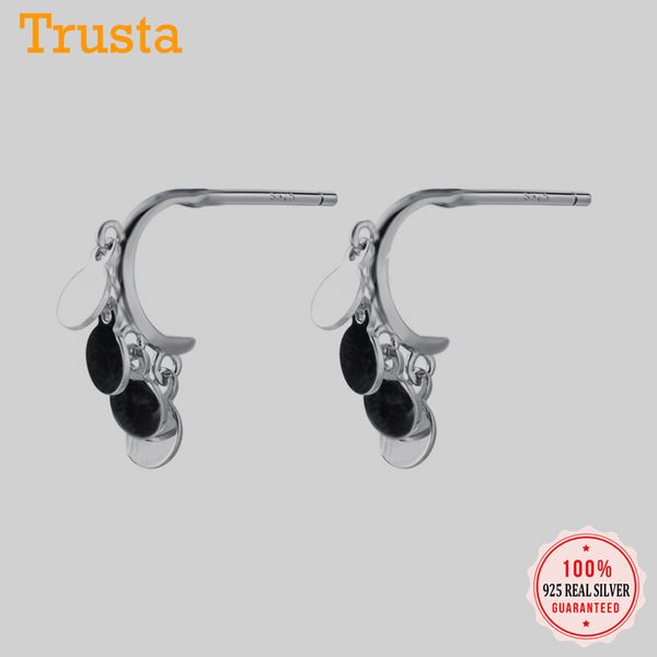 

trusta fashion genuine 100% 925 sterling silver sweet cool round wafer stud earring for women girls wedding jewelry gift ds1761, Golden;silver