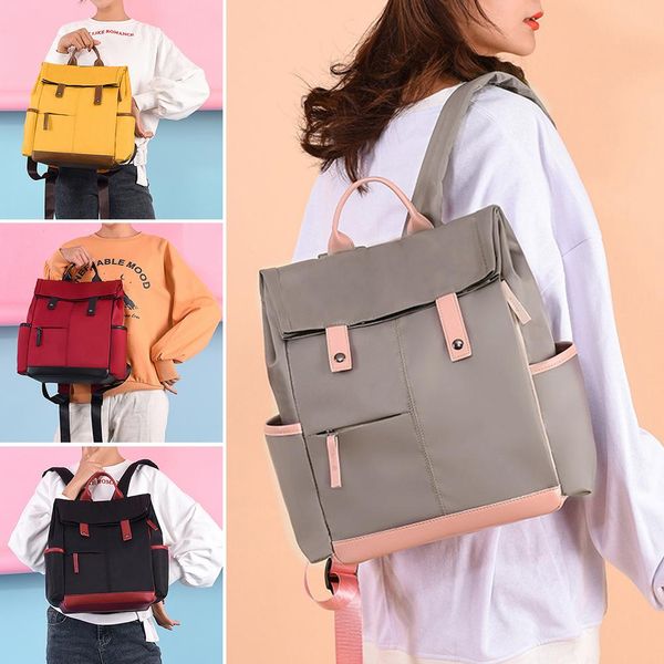 

women men color block zipper multi pockets backpack casual school bag daypack
