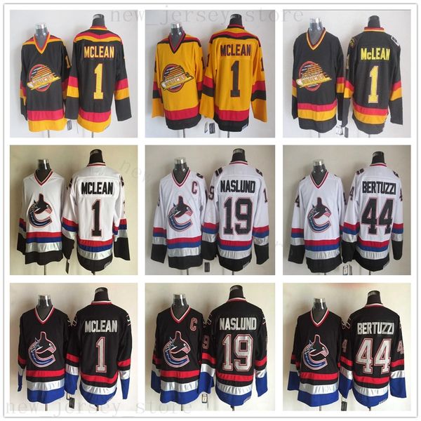 

урожай ccm ванкувер кэнакс ретро хоккей джерси 1 кирк маклин 19 нэслунд 44 бертуого джерси все прошитой черный белый, Black;red