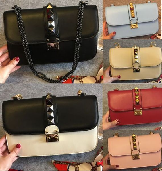 

designer-handbags genuine leather bag rivet chain crossbody bags for women shoulder bags 16 color big size