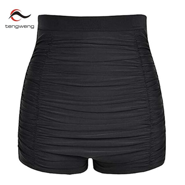 

2019 high waist swimming shorts solid bikini bottom boyshorts beach women swimwear trunks plus size ruched tummy bathing suit