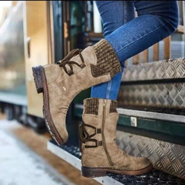 

female platform boots rear straps retro women's boots snow 35-43 size winter women 2019 medium and low tube, Black