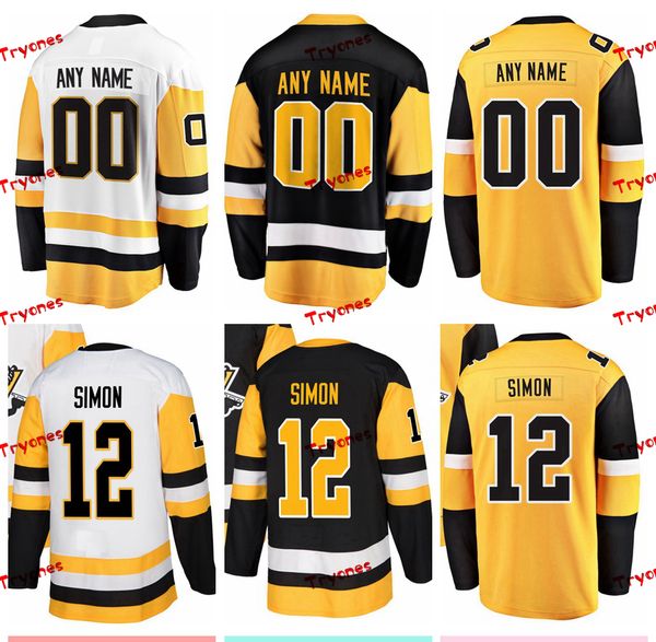 

2019 dominik simon pittsburgh stitched jerseys customize home new alternate yellow shirts #12 dominik simon hockey jerseys s-xxxl, Black;red